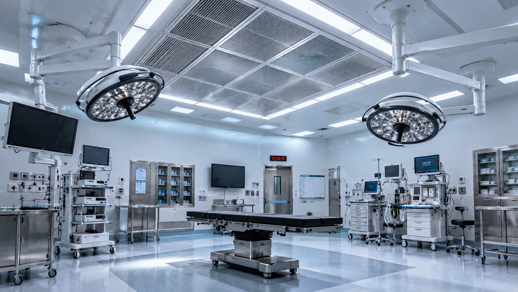 Operating room with laminar-flow ceiling air diffuser array
